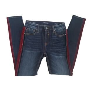 Vigoss Mid Rise Marley Skinny Dark Wash Jeans Womens 26 Gothic Red Velvet Stripe